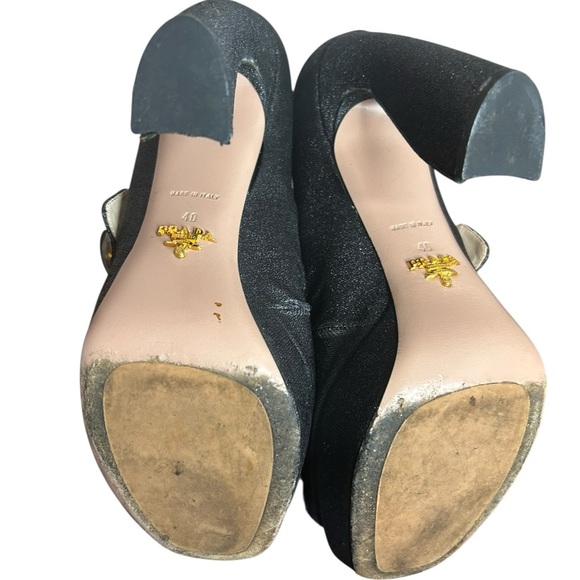 Prada Black Metallic Cloth Platform Mary Jane Heels - Picture 7 of 8